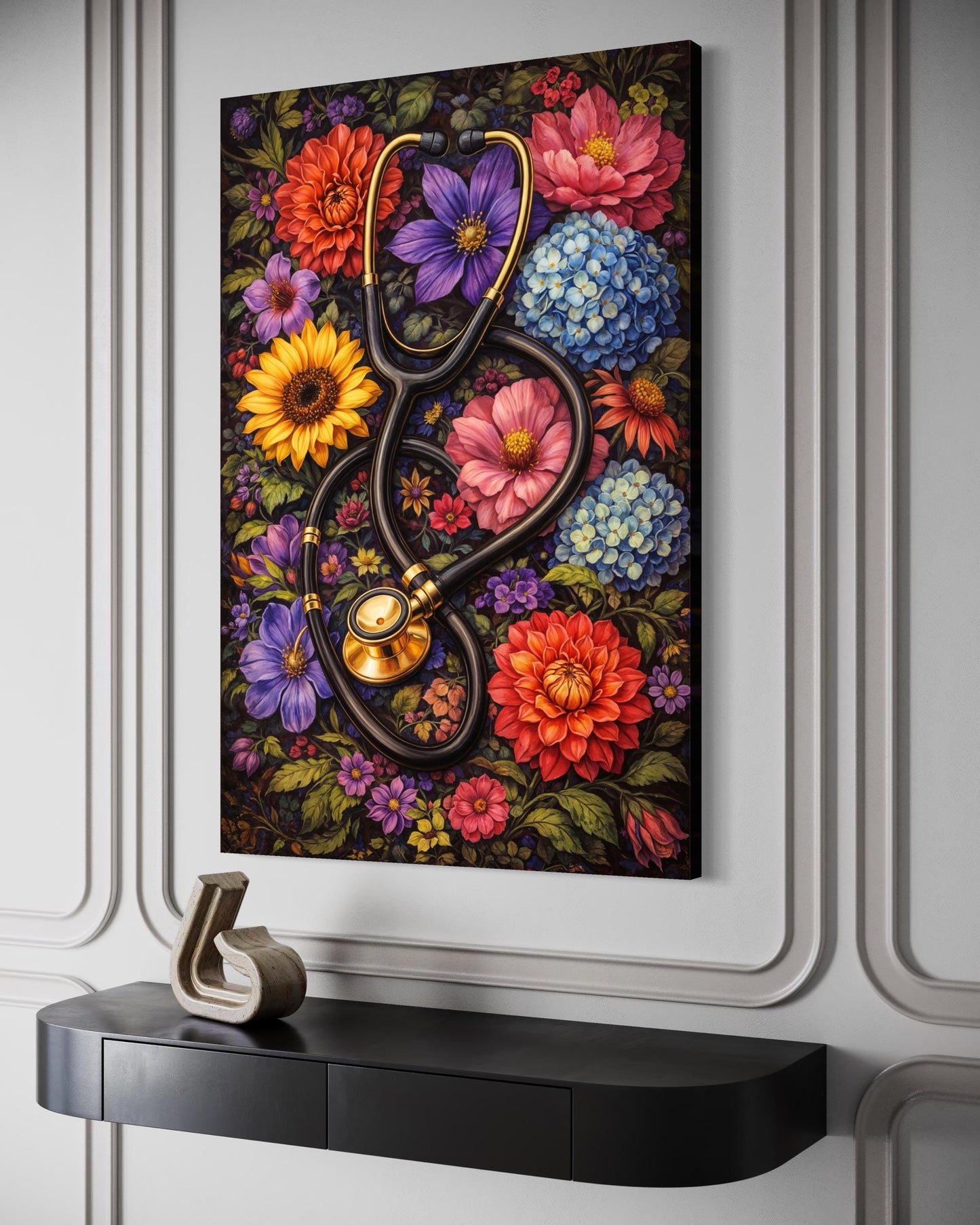 Doctor's Office Wall Art - Floral Stethoscope Canvas Print For Medical Office Decor & Clinic Walls
