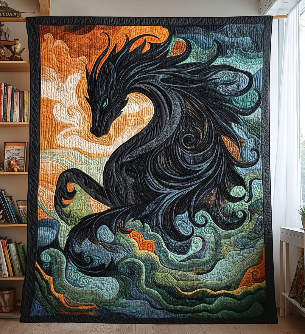 Dragon Obsidian Quilted Blanket - Throw (55" x 60")