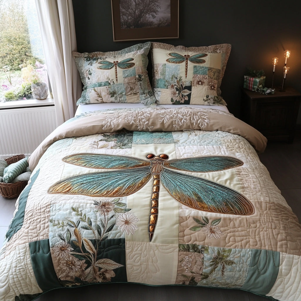 Dragonfly Bliss 3-Piece Quilted Bedding Set - Single (59" x 70")