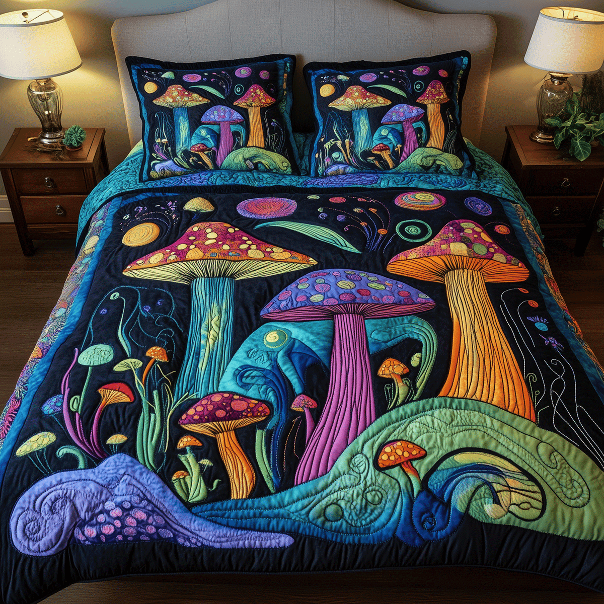 Dreamy Mushroom 3-Piece Quilted Bedding Set - Single (59" x 70")