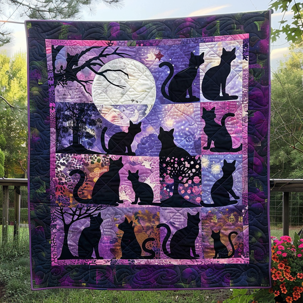 Dreamy Night Black Cats Quilted Blanket - Throw (55" x 60")
