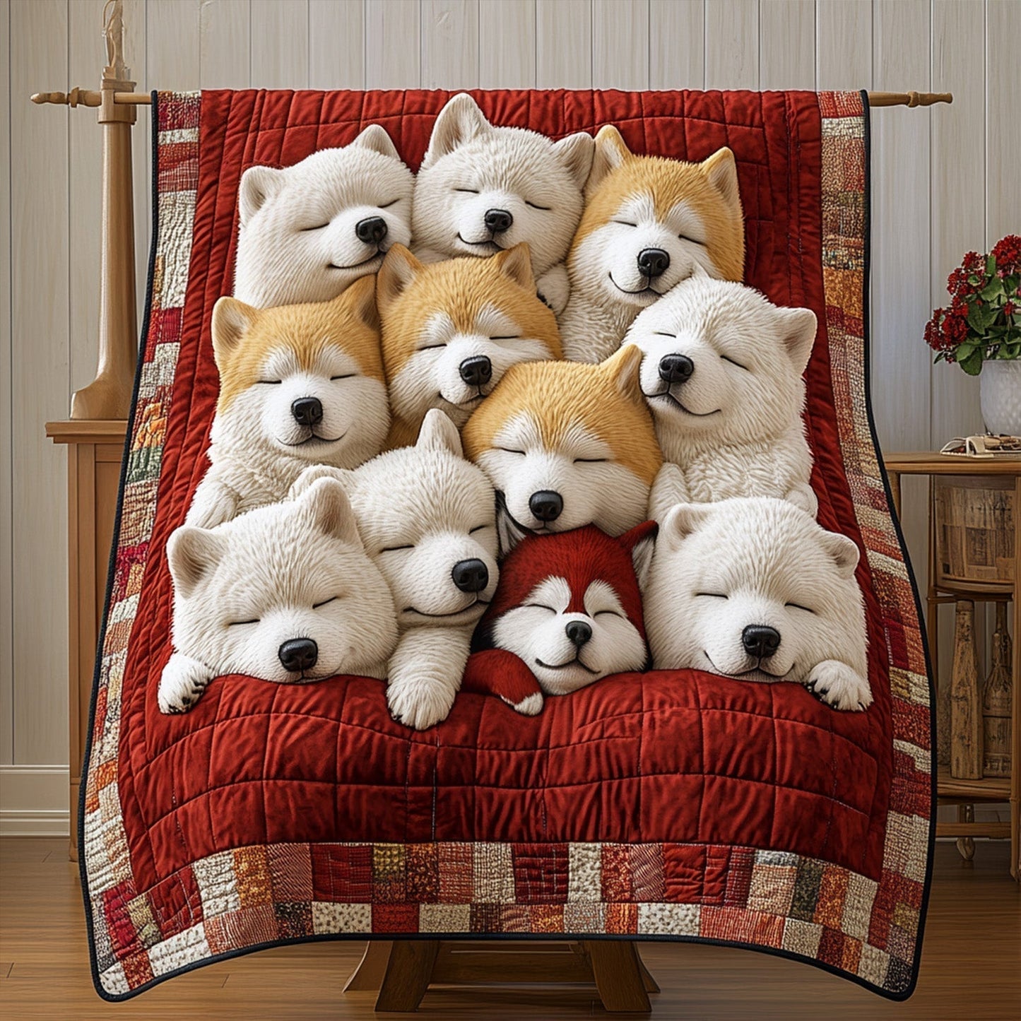 Dreamy Doggos Samoyed Quilted Blanket - Throw (55" x 60")