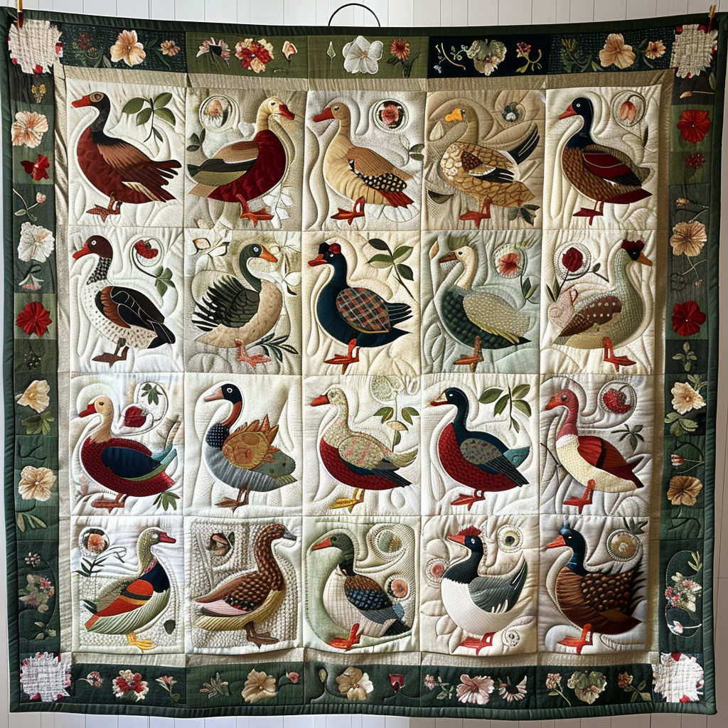 Duck Floral Farm Quilted Blanket - Throw (55" x 60")