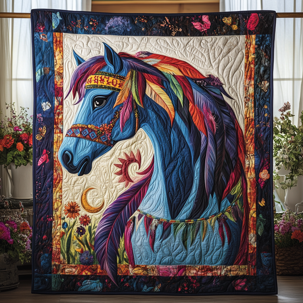 Dynamic Horse Design Quilted Blanket - Throw (55" x 60")