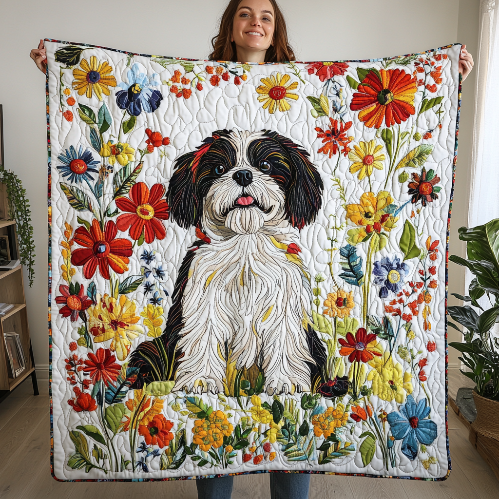 Elegant Shih Tzu Quilted Blanket - Throw (55" x 60")