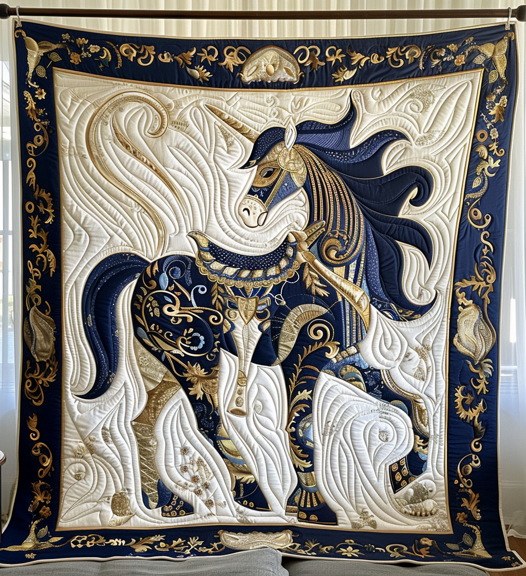 Elegant Unicorn Quilted Blanket - Throw (55" x 60")