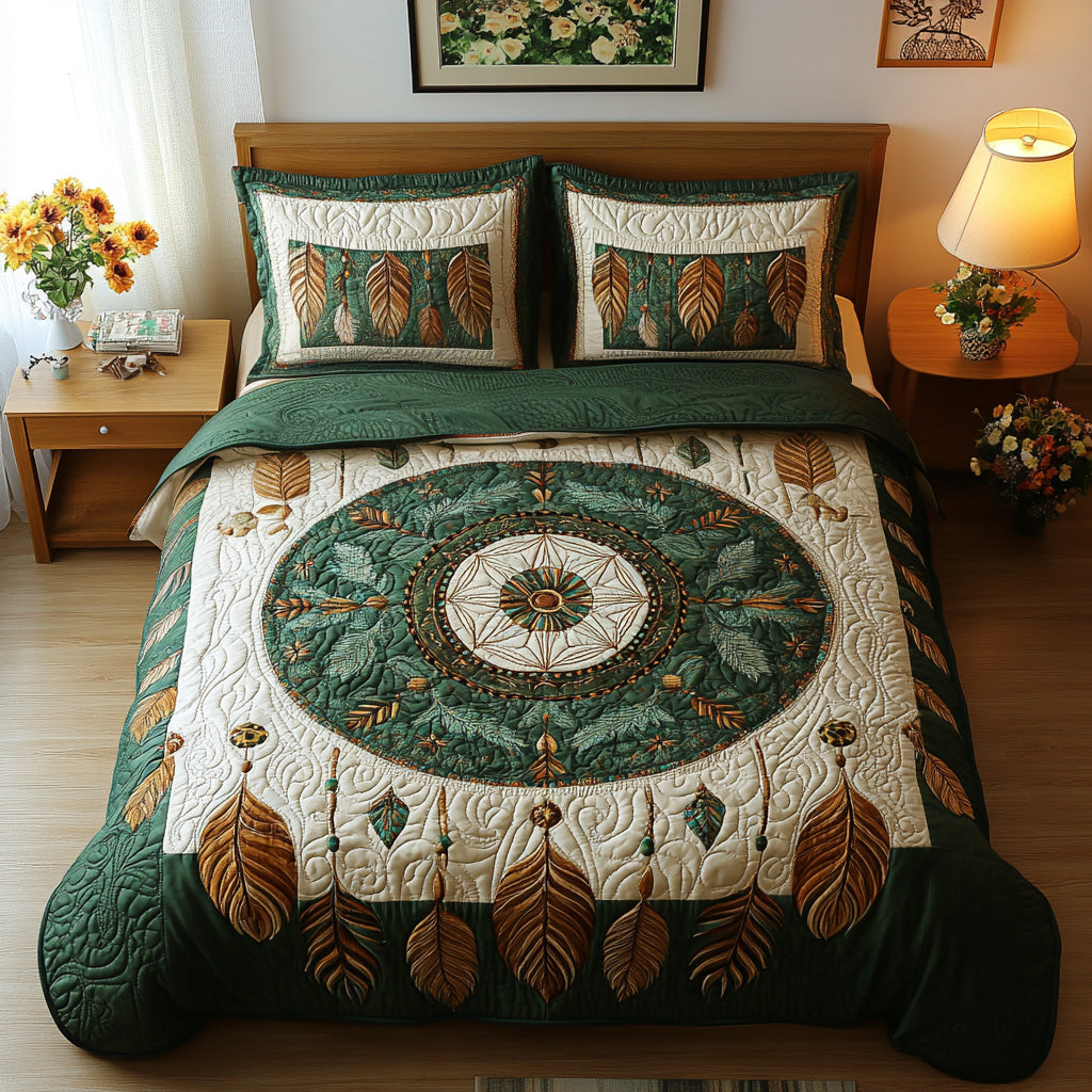 Emerald Sacred Wheel 3-Piece Quilted Bedding Set - Single (59" x 70")