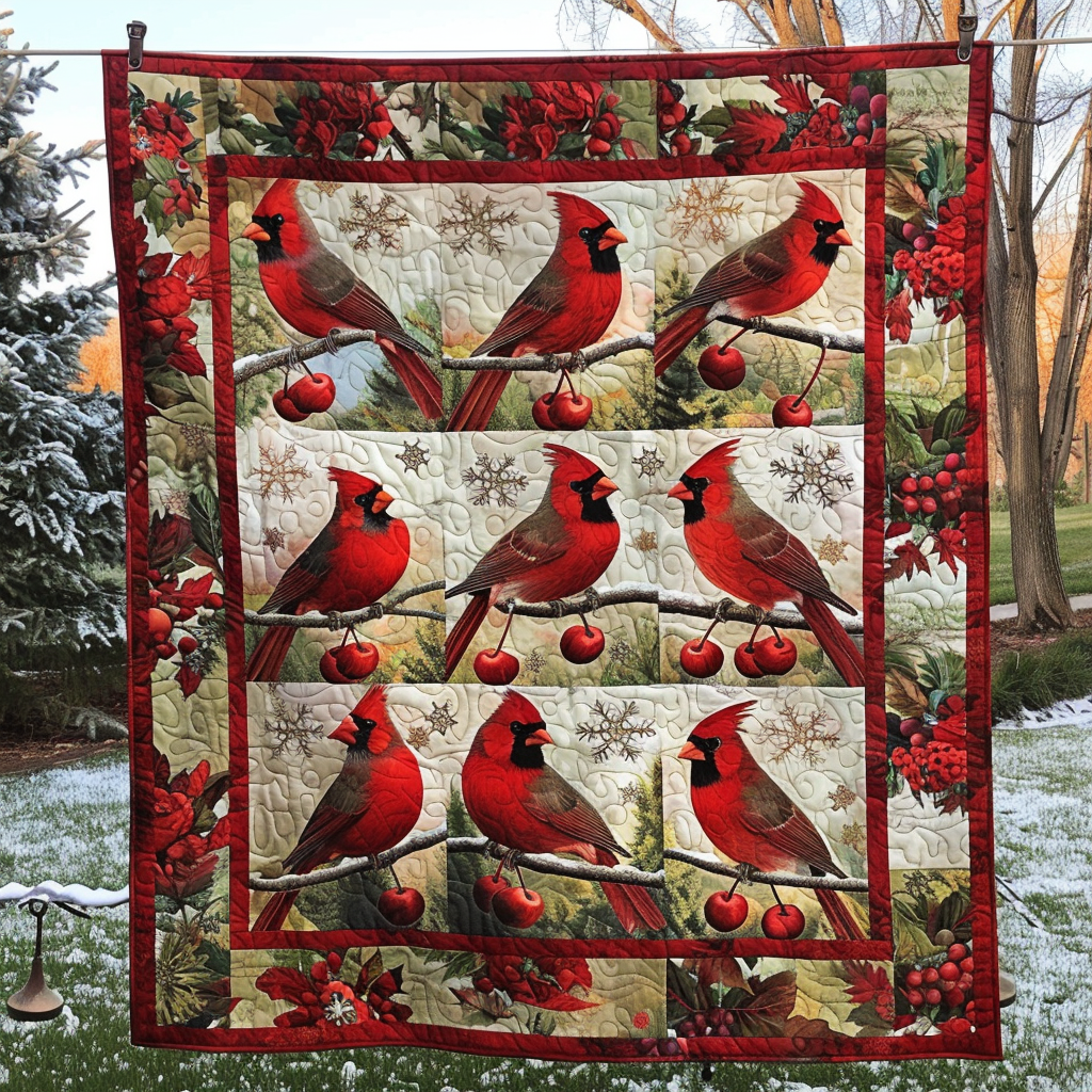 Enchanted Winter Cardinal Quilted Blanket - Throw (55" x 60")