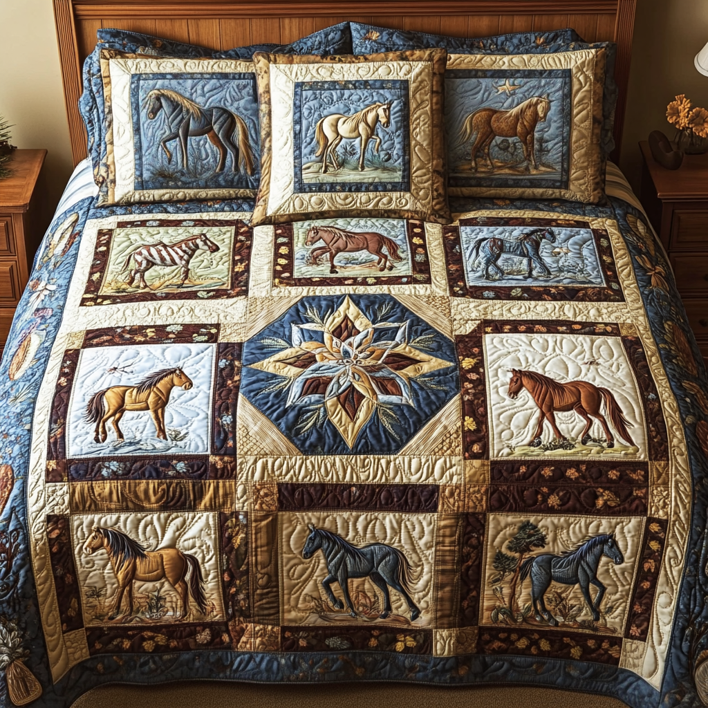 Equestrian Slumber 3-Piece Quilted Bedding Set - Single (59" x 70")