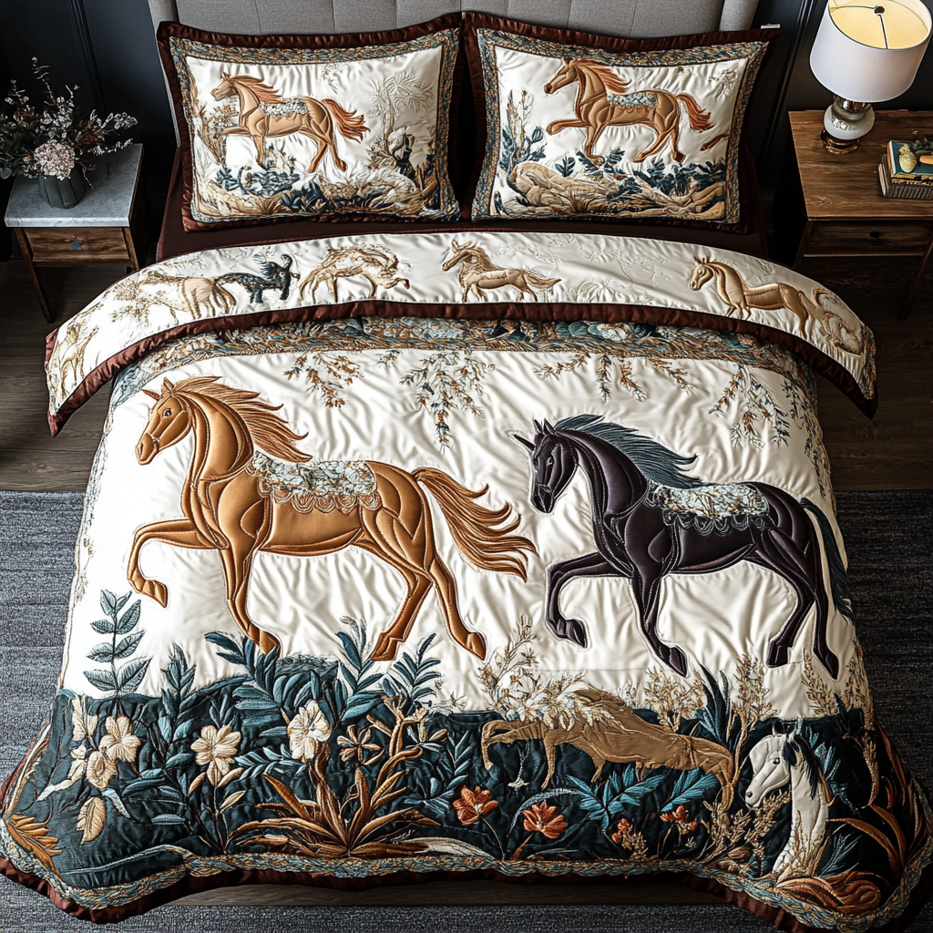 Equine Elegance 3-Piece Quilted Bedding Set - Single (59" x 70")