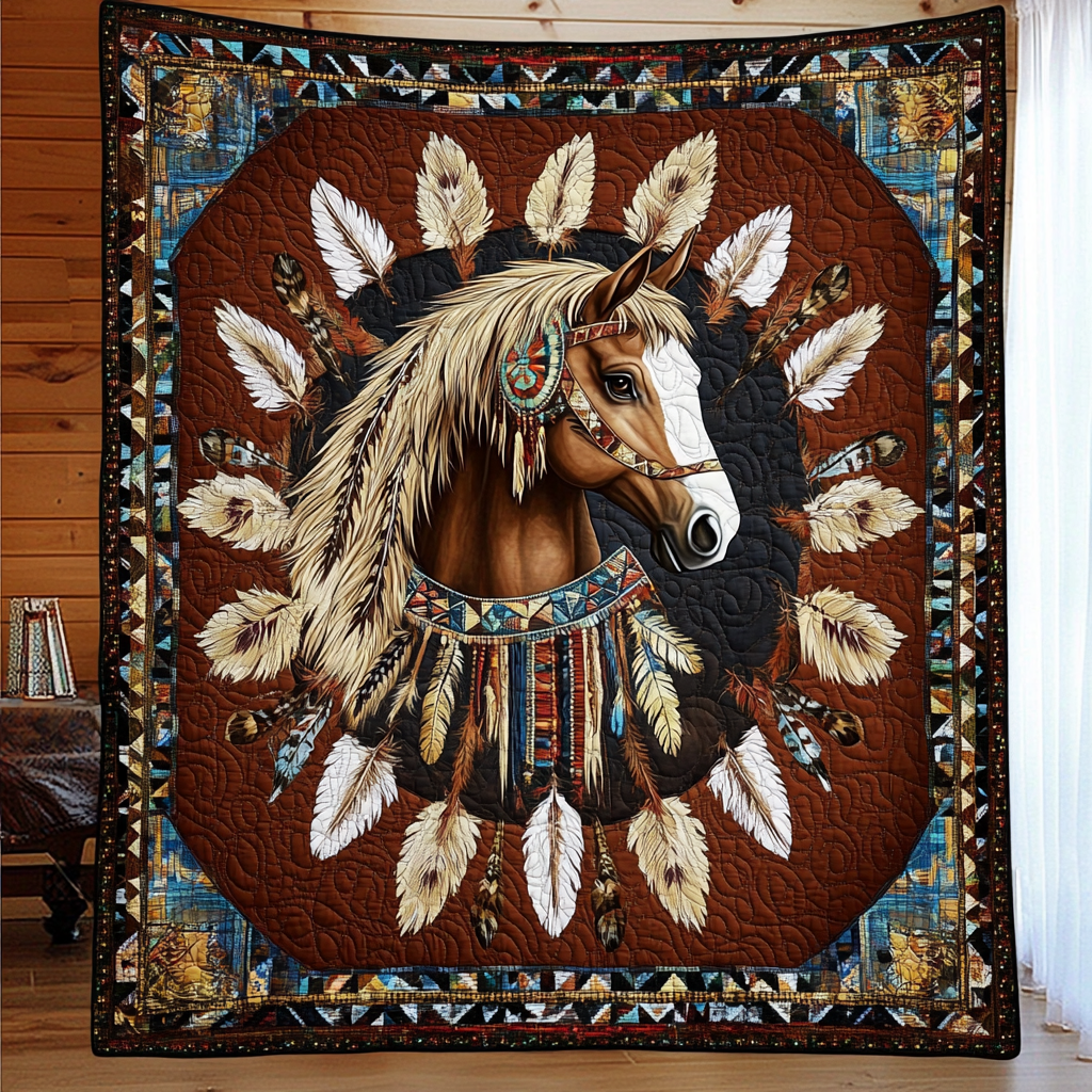 Equine Native American Quilted Blanket - Throw (55" x 60")