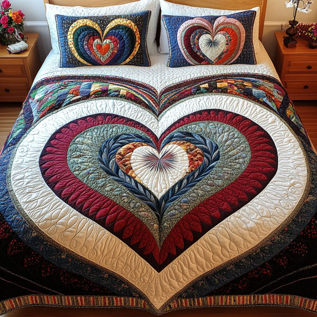 Eternal Heartbeat 3-Piece Quilted Bedding Set - Single (59" x 70")