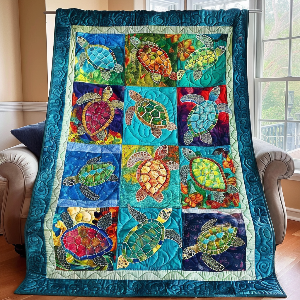 Exquisite Turtles Quilted Blanket - Throw (55" x 60")