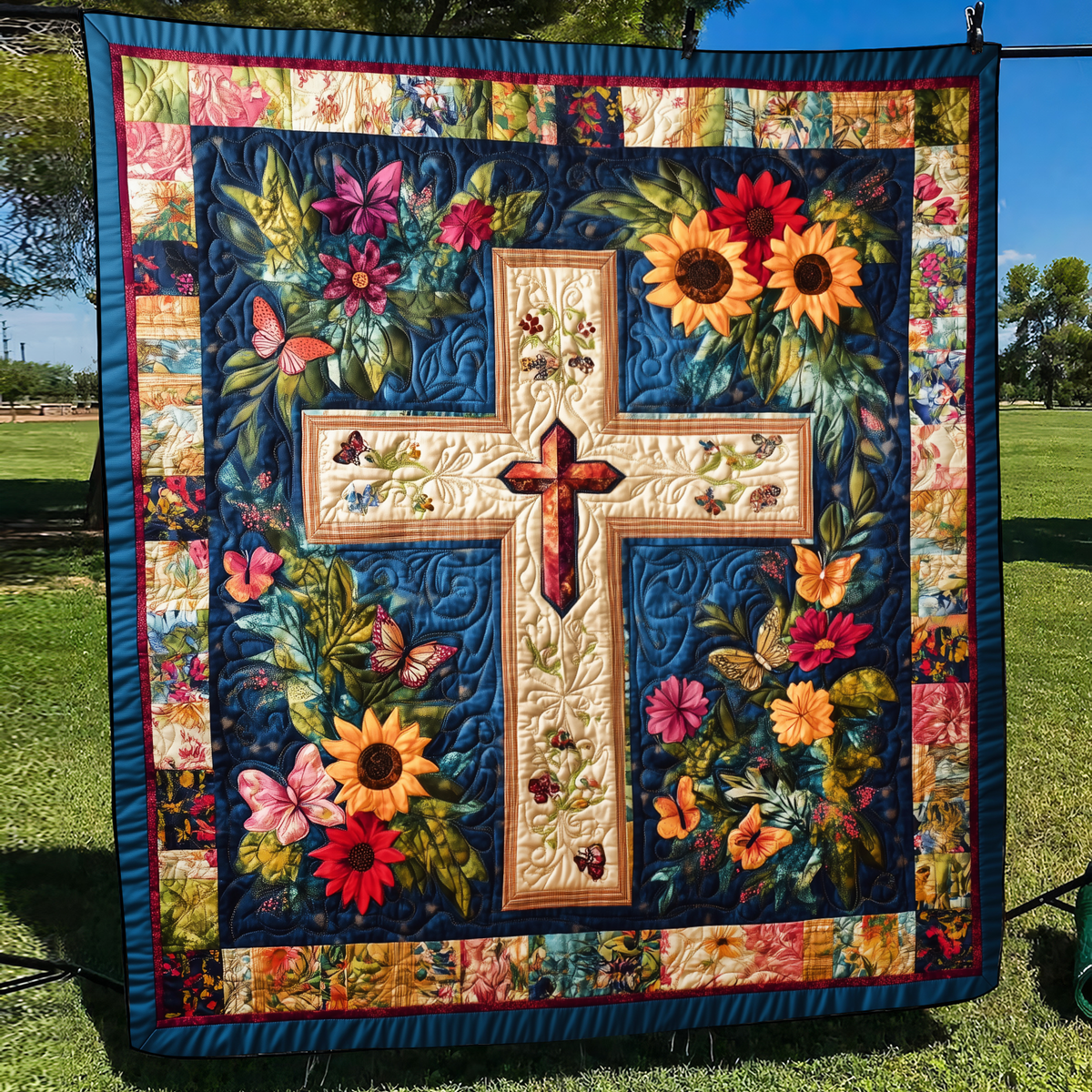 Faithful Cross Quilted Blanket - Throw (55" x 60")