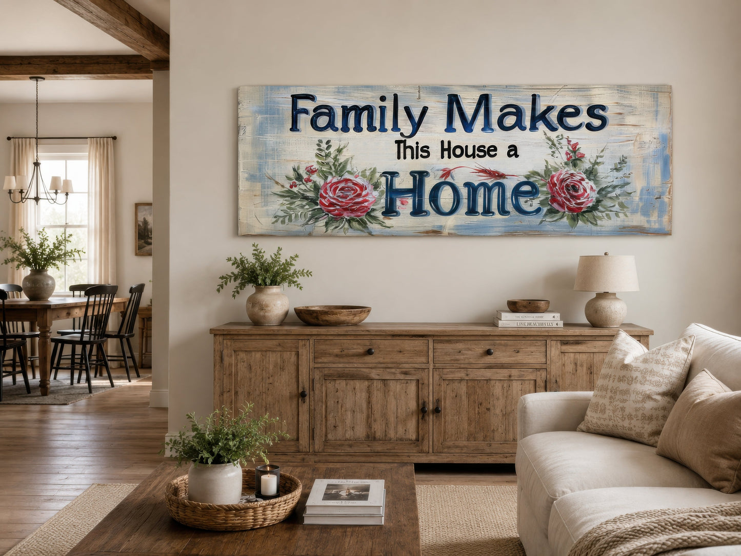 Family Sign - Family Makes This House A Home Above Door Or Farmhouse Dining Room Canvas Wall Art