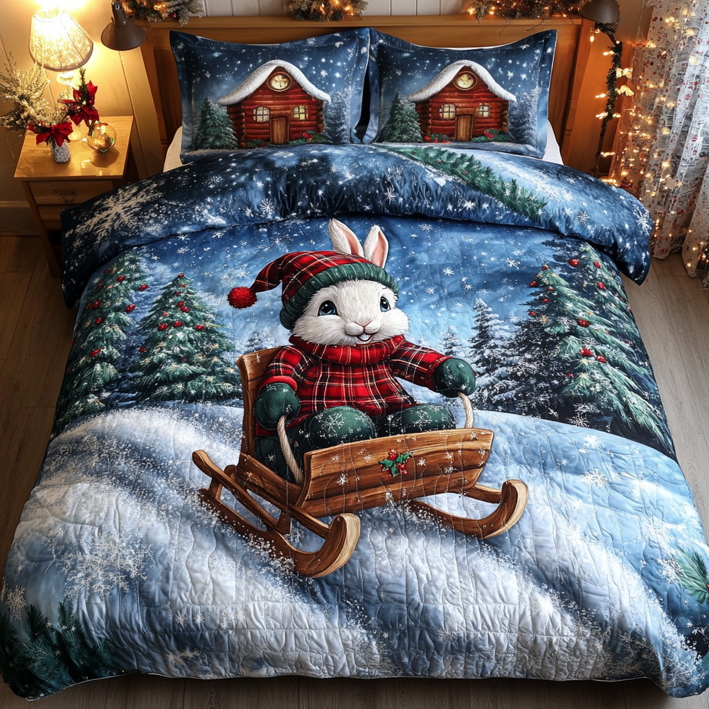 Festive Bunny Bliss 3-Piece Quilted Bedding Set - Single (59" x 70")