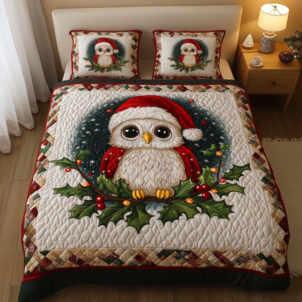 Festive Feathers 3-Piece Quilted Bedding Set - Single (59" x 70")