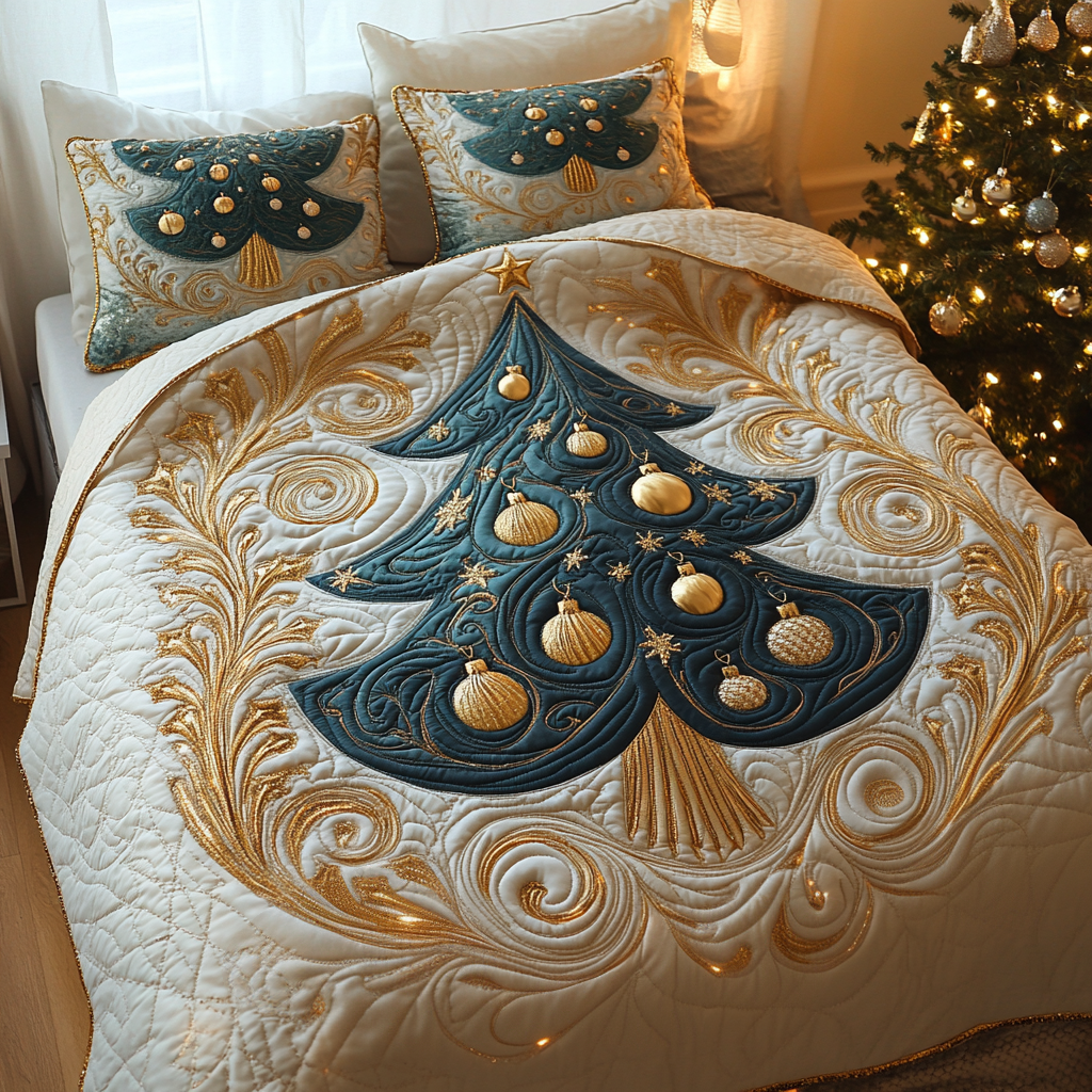 Festive Forest Lights Quilted Bedding Set - Single (59" x 70")