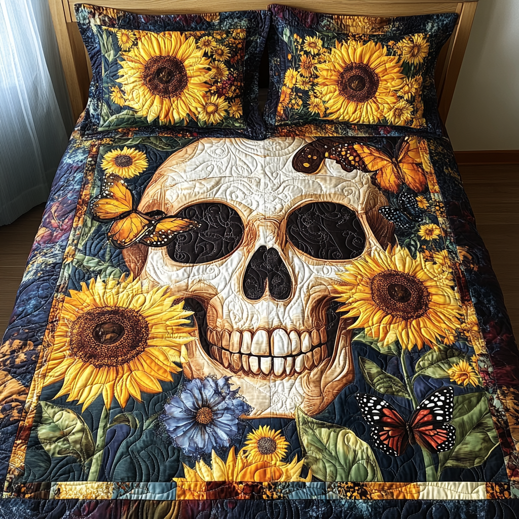Fiesta Skull Vibes 3-Piece Quilted Bedding Set - Single (59" x 70")