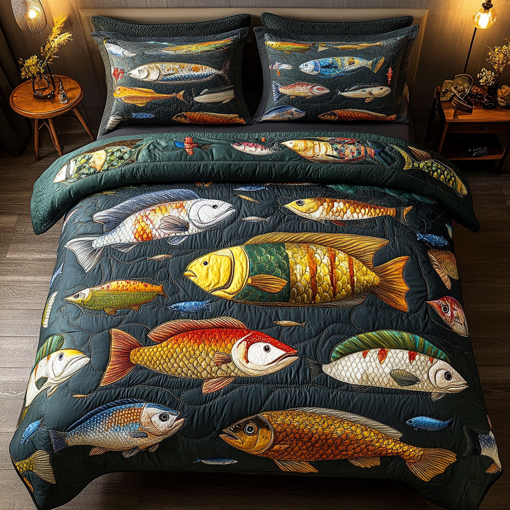 Fish Fantasy 3-Piece Quilted Bedding Set - Single (59" x 70")