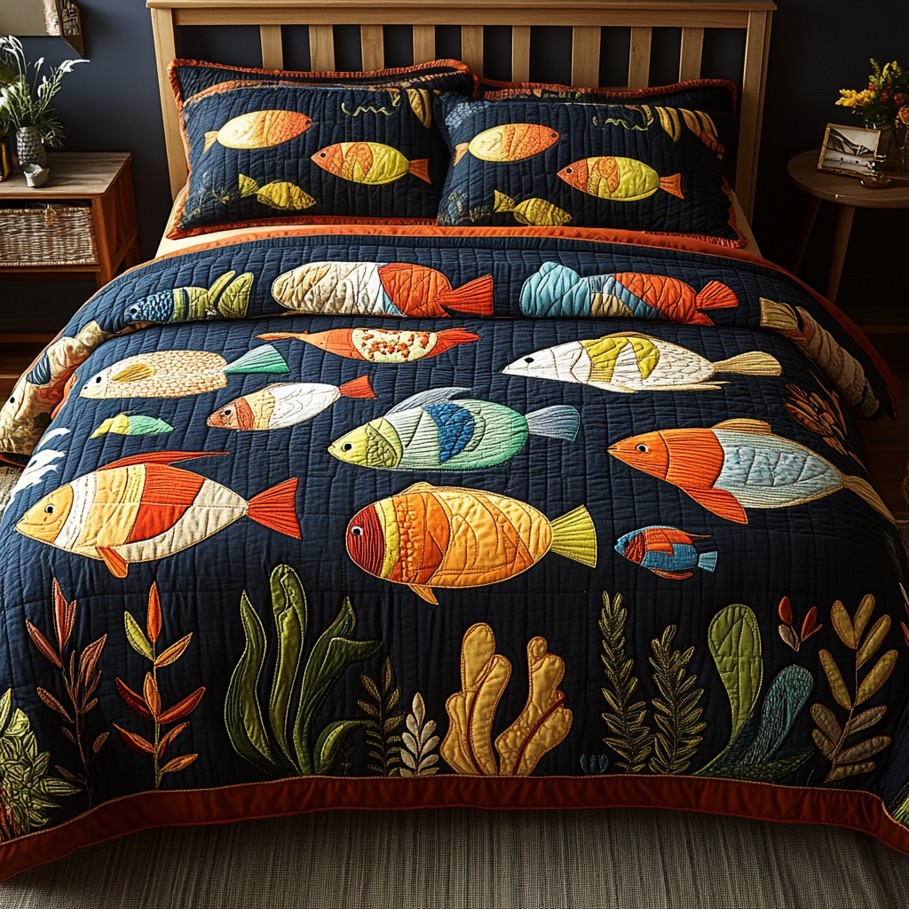 Fish Haven 3-Piece Quilted Bedding Set - Single (59" x 70")