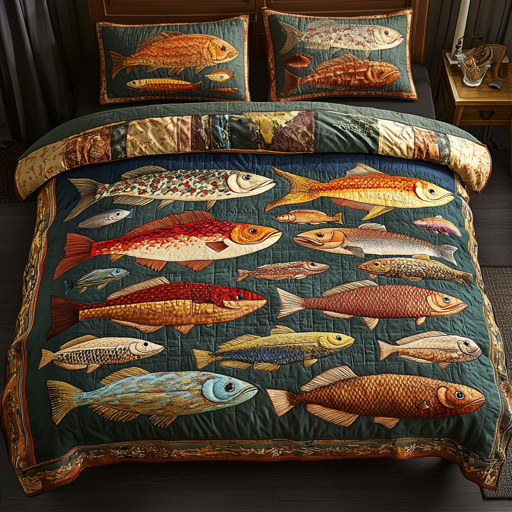Fish Oasis 3-Piece Quilted Bedding Set - Single (59" x 70")