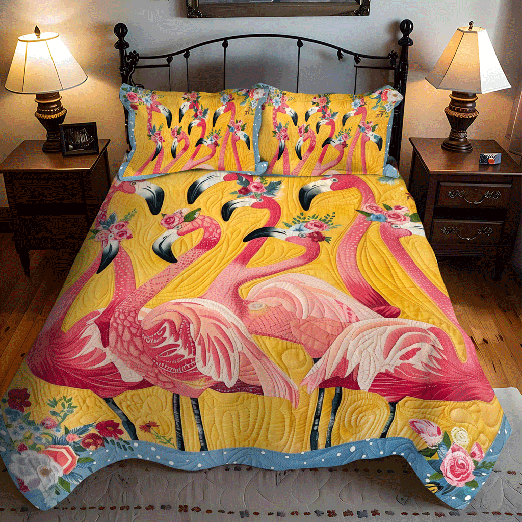 Flamingo Oasis 3-Piece Quilted Bedding Set - Single (59" x 70")
