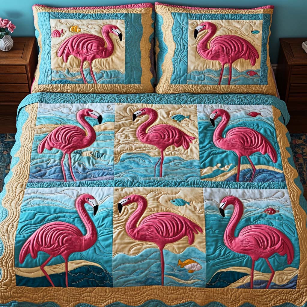 Flamingo Paradise 3-Piece Quilted Bedding Set - Single (59" x 70")