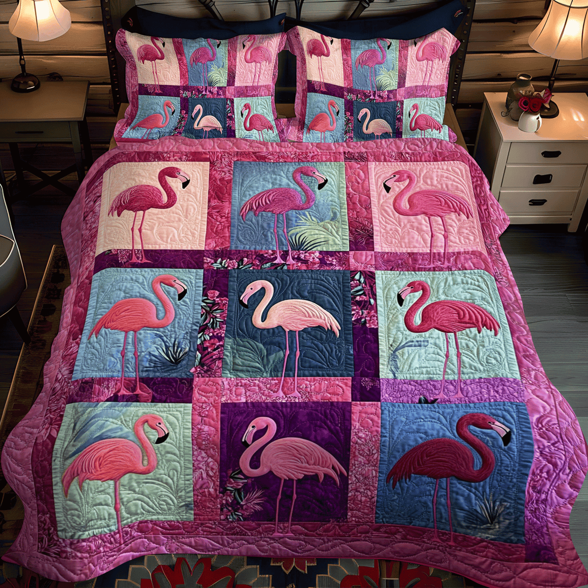 Flamingo Paradise 3-Piece Quilted Bedding Set - Single (59" x 70")