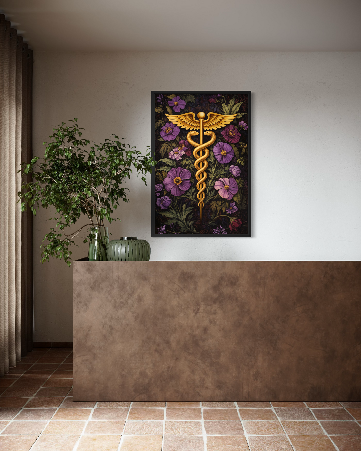 Floral Hair Salon Wall Art - Hairdresser Tools | Scissors Comb Brush Print