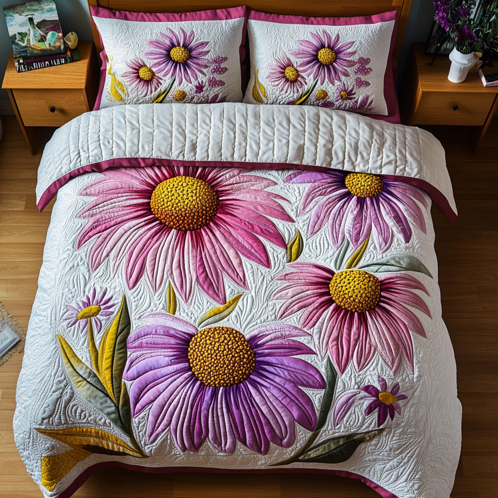 Floral Bloom 3-Piece Quilted Bedding Set - Single (59" x 70")