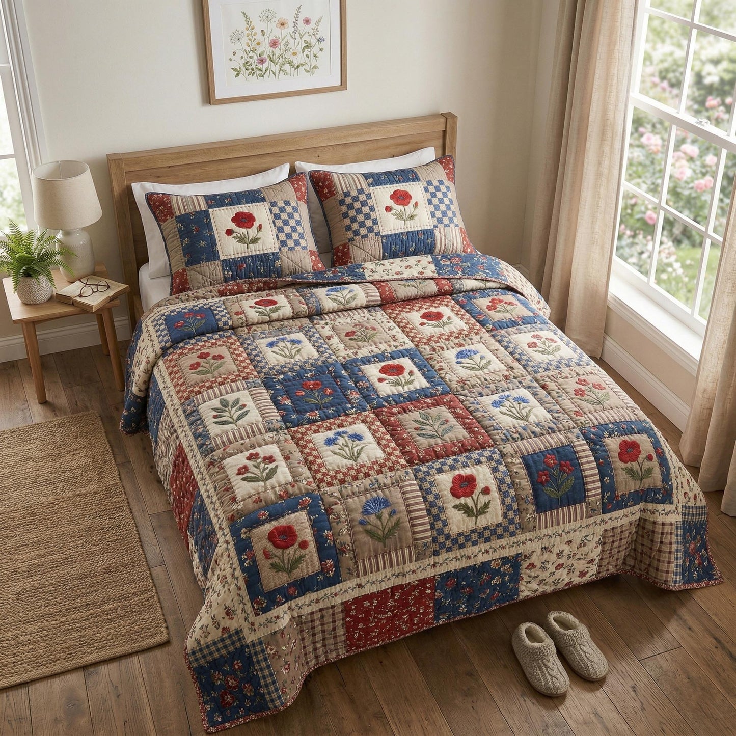 Floral Freedom 3-Piece Quilted Bedding Set - Single (59" x 70")