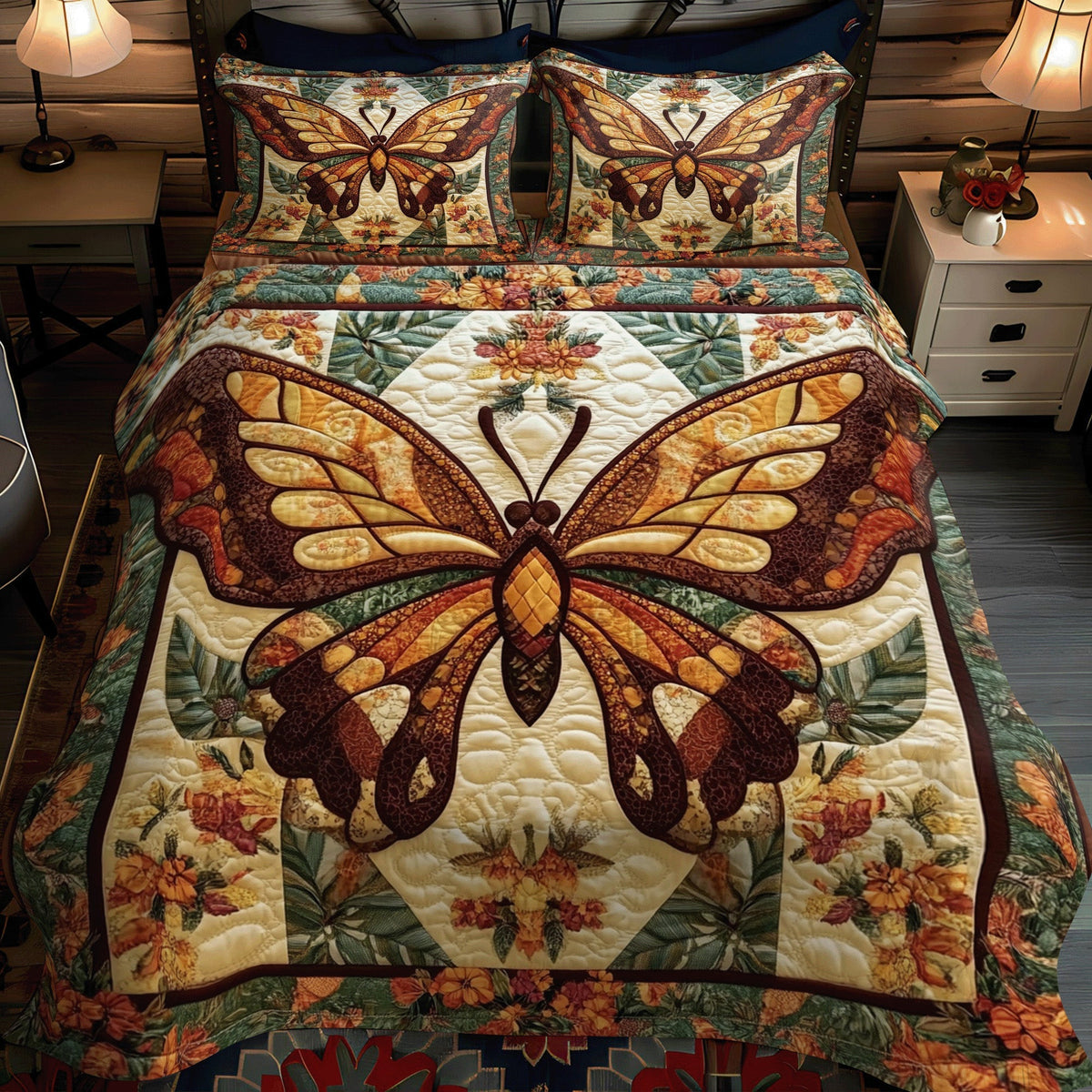 Floral Monarch 3-Piece Quilted Bedding Set - Single (59" x 70")