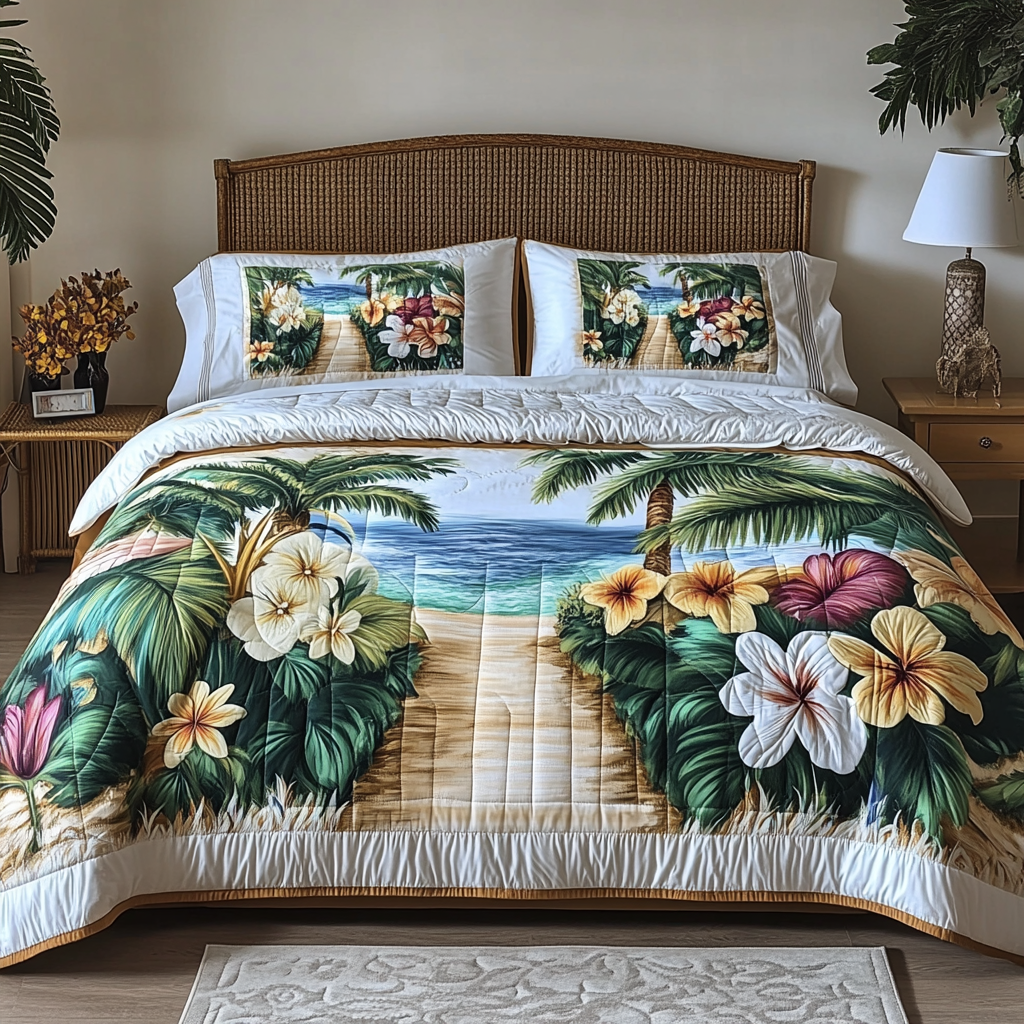 Floral Pathway 3-Piece Quilted Bedding Set - Single (59" x 70")