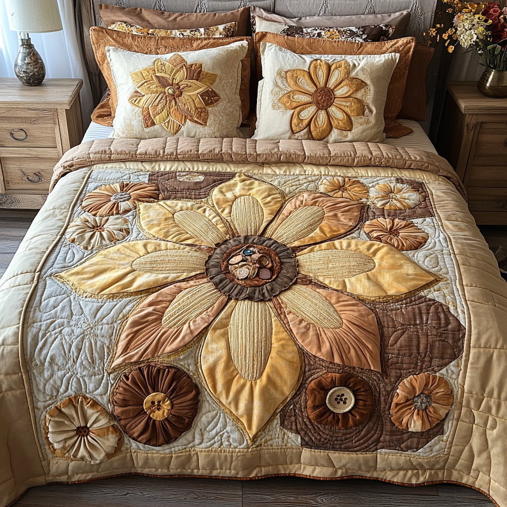 Flower Love 3-Piece Quilted Bedding Set - Single (59" x 70")
