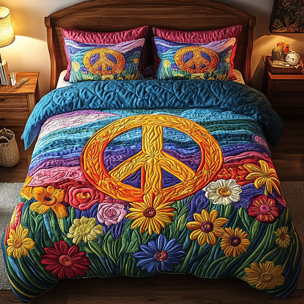 Flower Power 3-Piece Quilted Bedding Set - Single (59" x 70")