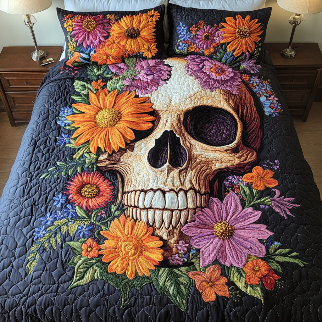 Flowered Fusion 3-Piece Quilted Bedding Set - Single (59" x 70")