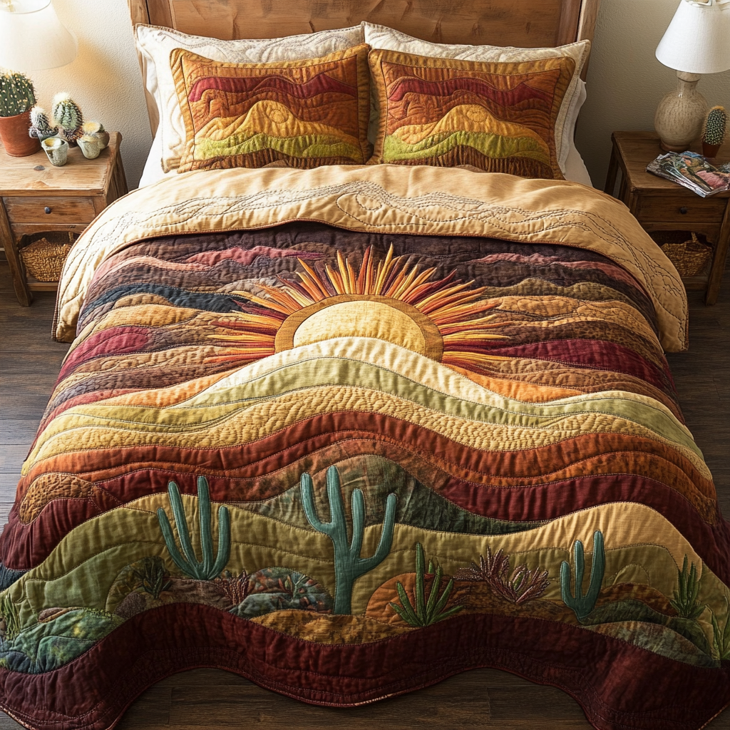 Flowered Oasis 3-Piece Quilted Bedding Set - Single (59" x 70")