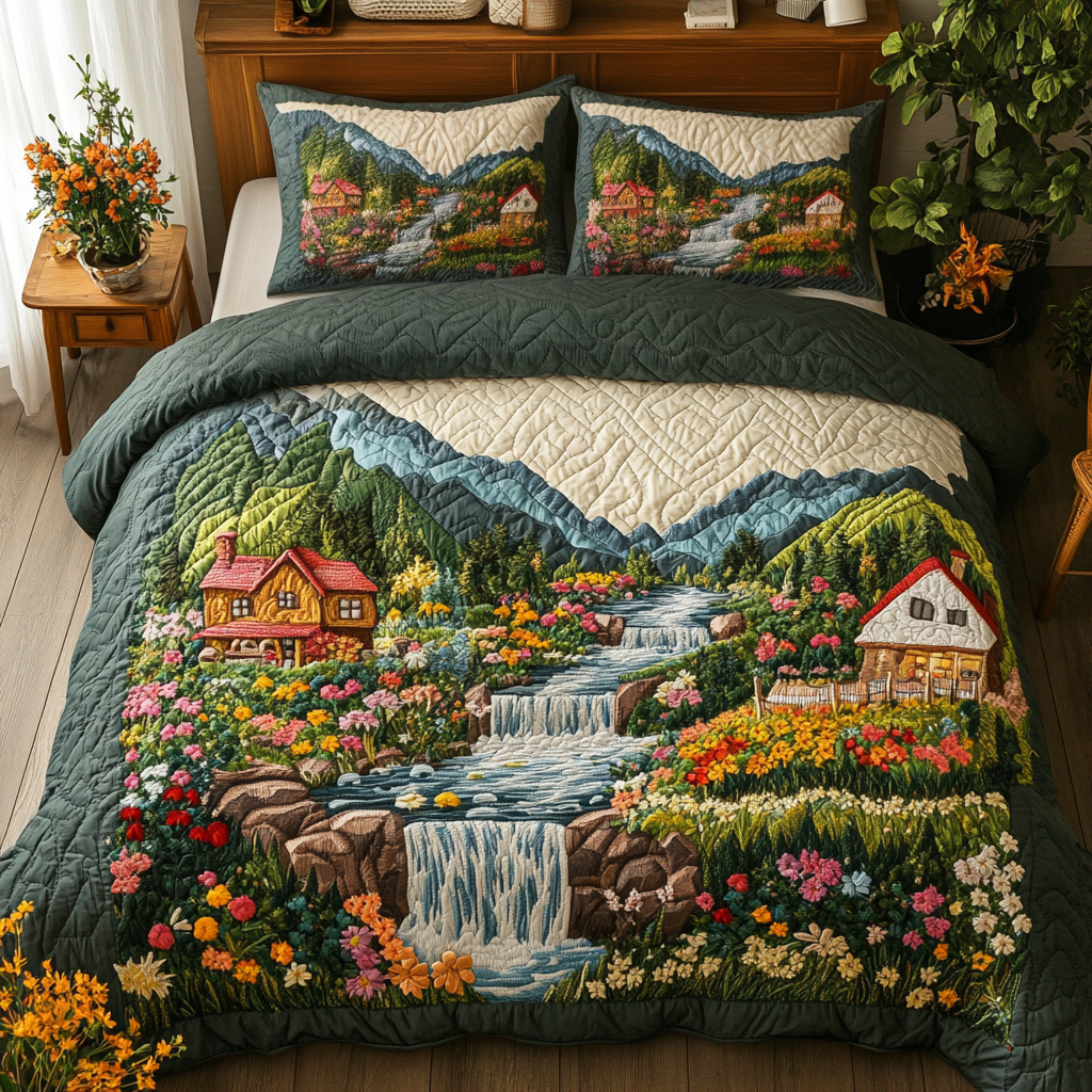 Forest Cottage 3-Piece Quilted Bedding Set - Single (59" x 70")