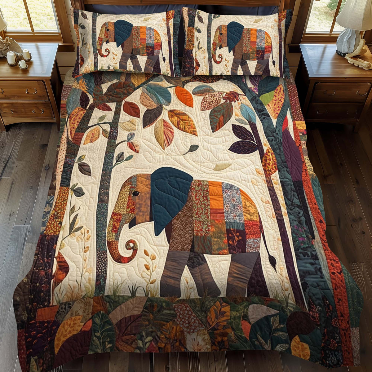 Forest Elephant 3-Piece Quilted Bedding Set - Single (59" x 70")