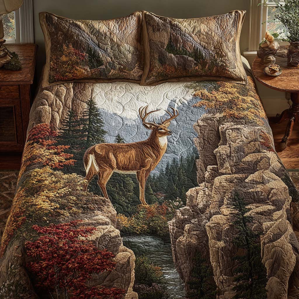 Forest Stag 3-Piece Quilted Bedding Set - Single (59" x 70")