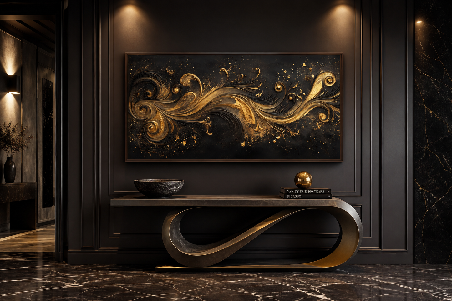 Black Gold Art Nouveau Framed Canvas Wall Art