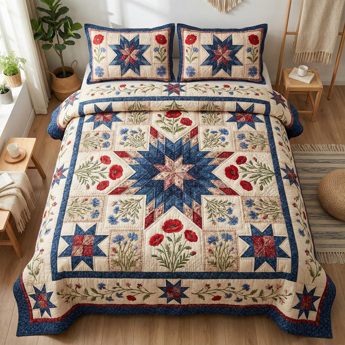 Freedom Blossom 3-Piece Quilted Bedding Set - Single (59" x 70")