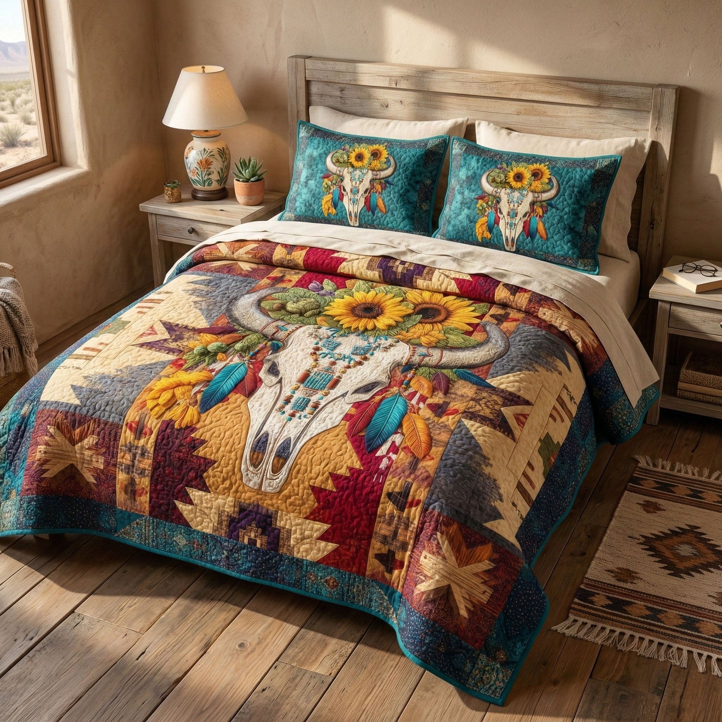 Frontier Skull 3-Piece Quilted Bedding Set - Single (59" x 70")