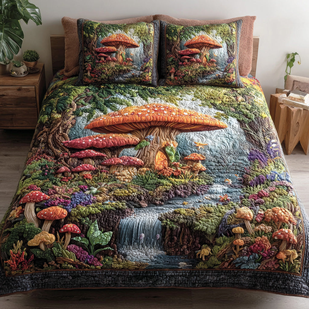 Fungal Forest Dreams 3-Piece Quilted Bedding Set - Single (59" x 70")
