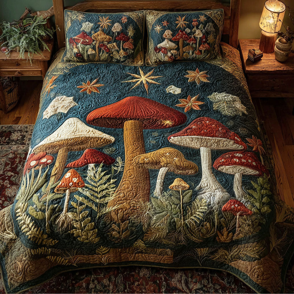 Fungi Fantasy 3-Piece Quilted Bedding Set - Single (59" x 70")