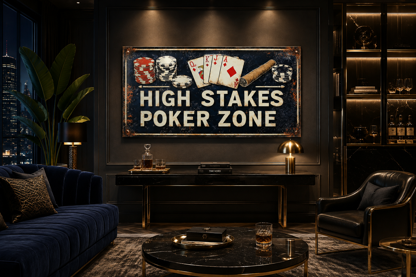 Poker Wall Art - High Stakes Poker Zone Sign For Game Room Decor