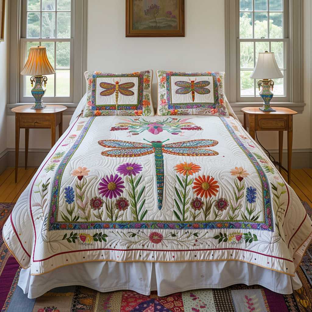 Garden Dragonfly 3-Piece Quilted Bedding Set - Single (59" x 70")