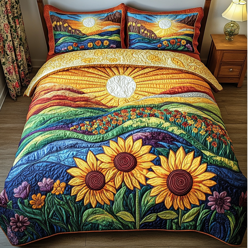 Garden Glow 3-Piece Quilted Bedding Set - Single (59" x 70")