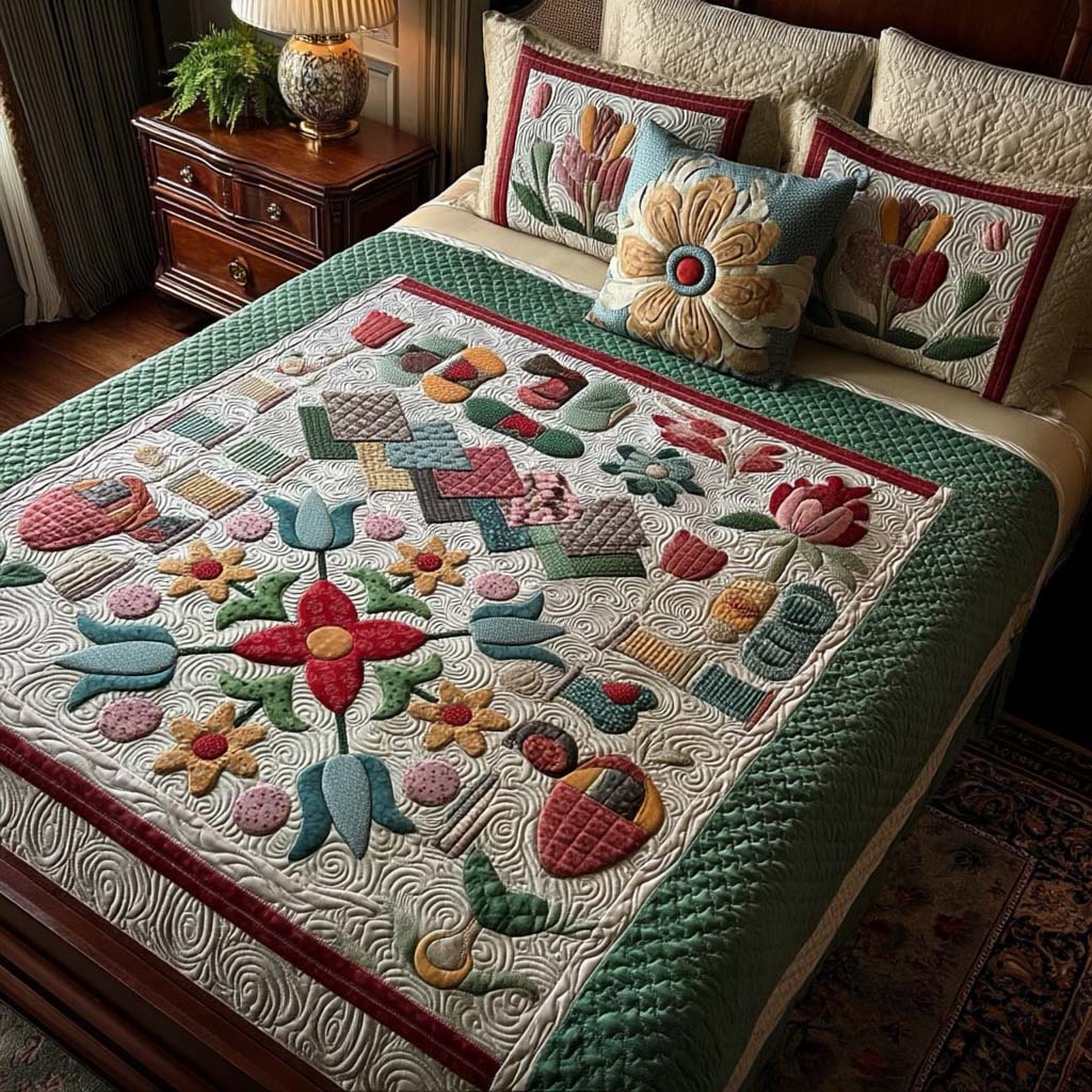 Garden Whisper 3-Piece Quilted Bedding Set - Single (59" x 70")